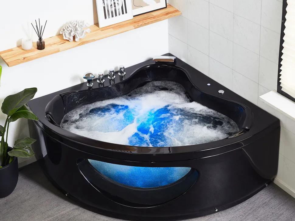 Banheira De Hidromassagem De Canto Em Acrilico Preto Com Led 146 X 146 Cm Tocoa