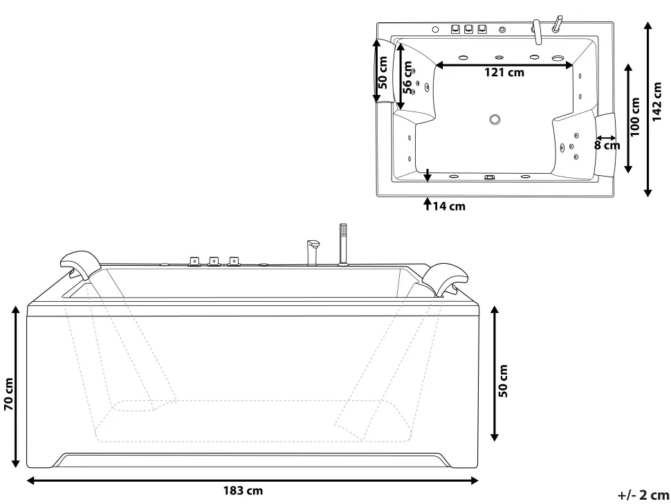 Banheira De Hidromassagem Em Acrilico Branco Com Led 183 X 142 Cm Salamanca