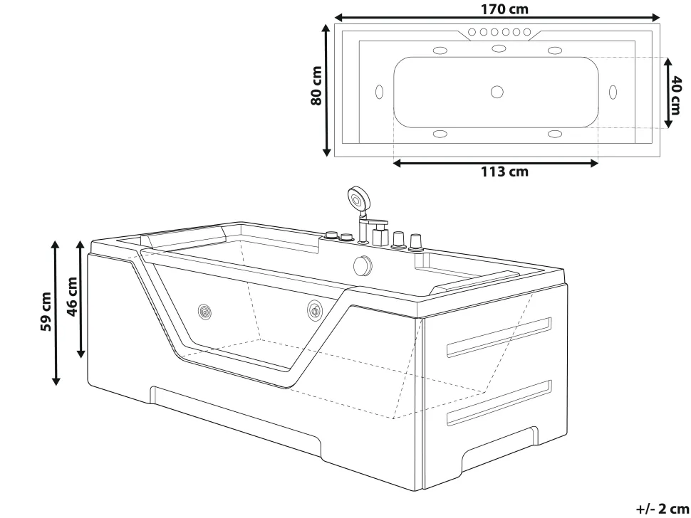 Banheira De Hidromassagem Em Acrilico Branco 170 X 80 Cm Grenada