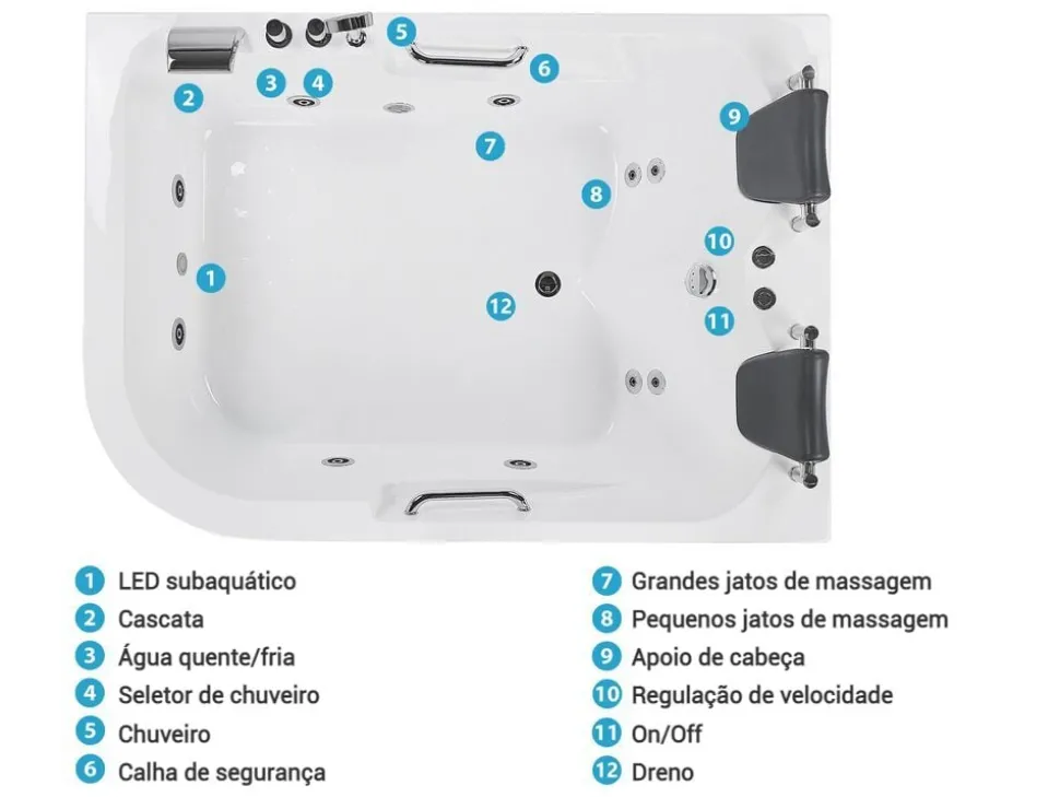 Banheira De Hidromassagem Versao A Esquerda Em Acrilico Branco 170 X 119 Cm Bayamo