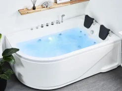 Banheira De Hidromassagem De Canto Esquerdo Em Acrilico Branco Com Led 180 X 120 Cm Calama