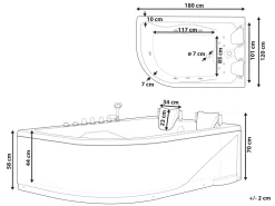 Banheira De Hidromassagem De Canto Esquerdo Em Acrilico Branco Com Led 180 X 120 Cm Calama