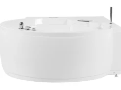 Banheira De Hidromassagem De Canto Em Acrilico Branco Com Led E Coluna Bluetooth 150 X 114 Cm Milano