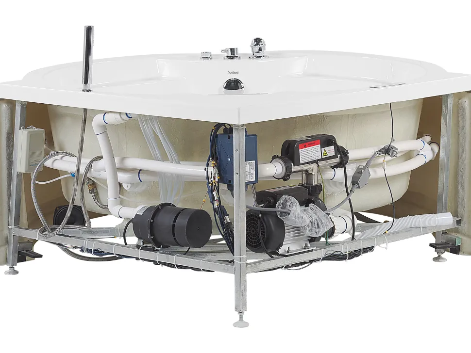 Banheira De Hidromassagem De Canto Em Acrilico Branco Com Led E Coluna Bluetooth 150 X 114 Cm Milano