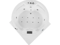 Banheira De Hidromassagem De Canto Em Acrilico Branco Com Led E Coluna Bluetooth 150 X 114 Cm Milano