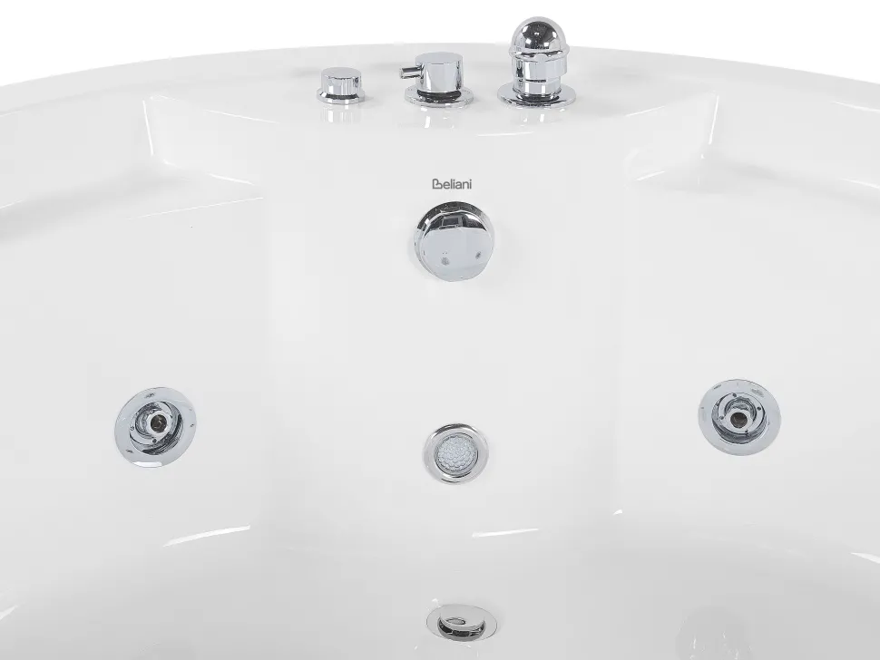 Banheira De Hidromassagem De Canto Em Acrilico Branco Com Led E Coluna Bluetooth 150 X 114 Cm Milano