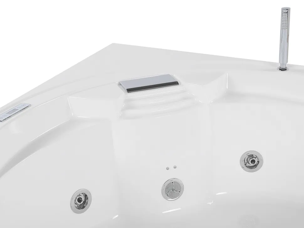 Banheira De Hidromassagem De Canto Em Acrilico Branco Com Led E Coluna Bluetooth 150 X 114 Cm Milano