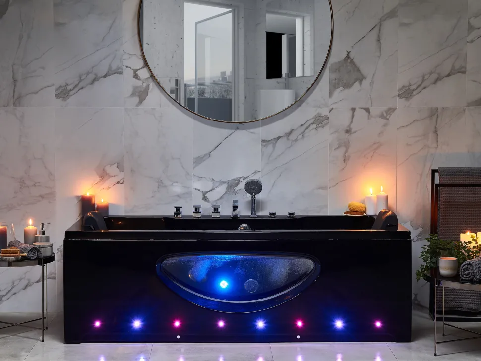 Banheira De Hidromassagem Em Acrilico Preto Com Led 170 X 80 Cm Hawes