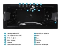 Banheira De Hidromassagem Em Acrilico Preto Com Led 170 X 80 Cm Hawes