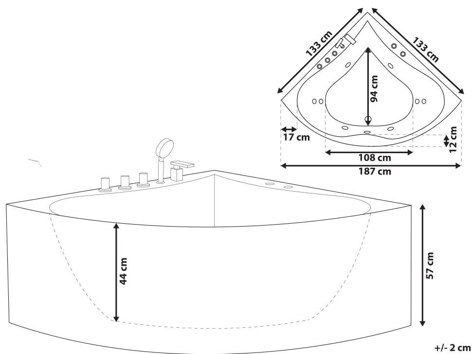 Banheira De Hidromassagem De Canto Em Acrilico Branco 133 X 133 Cm Islita