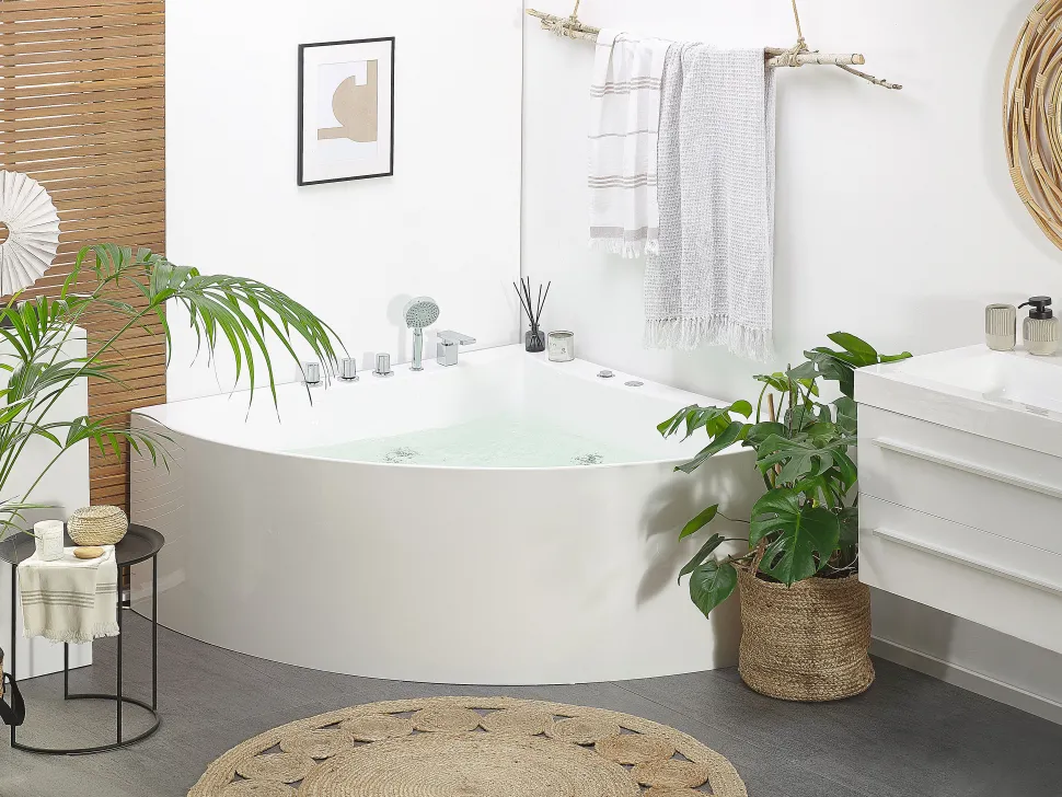 Banheira De Hidromassagem De Canto Em Acrilico Branco 133 X 133 Cm Islita