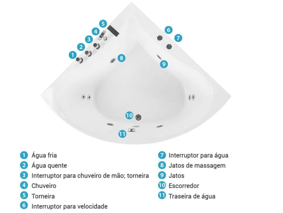 Banheira De Hidromassagem De Canto Em Acrilico Branco 133 X 133 Cm Islita