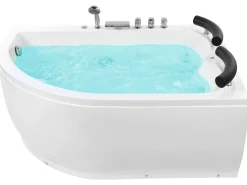 Banheira De Hidromassagem De Canto Versao A Esquerda Em Acrilico Branco Com Led 160 X 113 Cm Paradiso