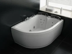 Banheira De Hidromassagem De Canto Versao A Esquerda Em Acrilico Branco Com Led 160 X 113 Cm Paradiso