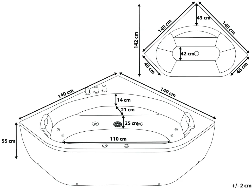 Banheira De Hidromassagem De Canto Em Acrilico Preto Com Led 140 X 140 Cm Meves
