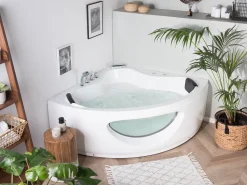 Banheira De Hidromassagem De Canto Em Acrilico Branco Com Led 146 X 146 Cm Tocoa