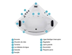 Banheira De Hidromassagem De Canto Em Acrilico Branco Com Led 146 X 146 Cm Tocoa