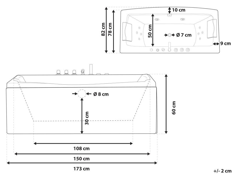 Banheira De Hidromassagem Em Acrilico Branco Com Led 173 X 82 Cm Moor