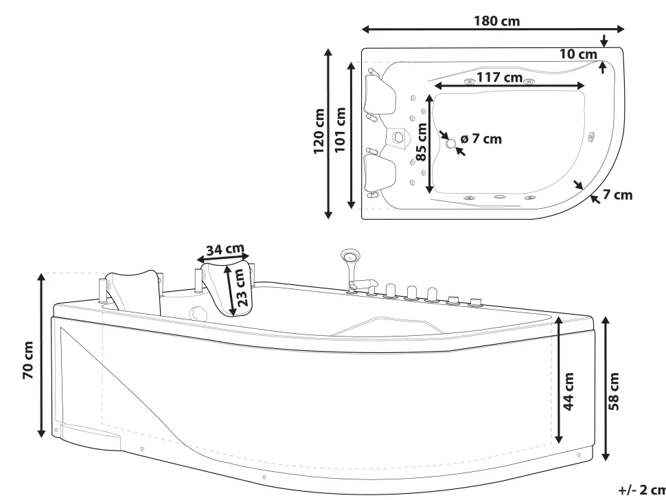 Banheira De Hidromassagem De Canto Direito Em Acrilico Branco Com Led 180 X 120 Cm Calama