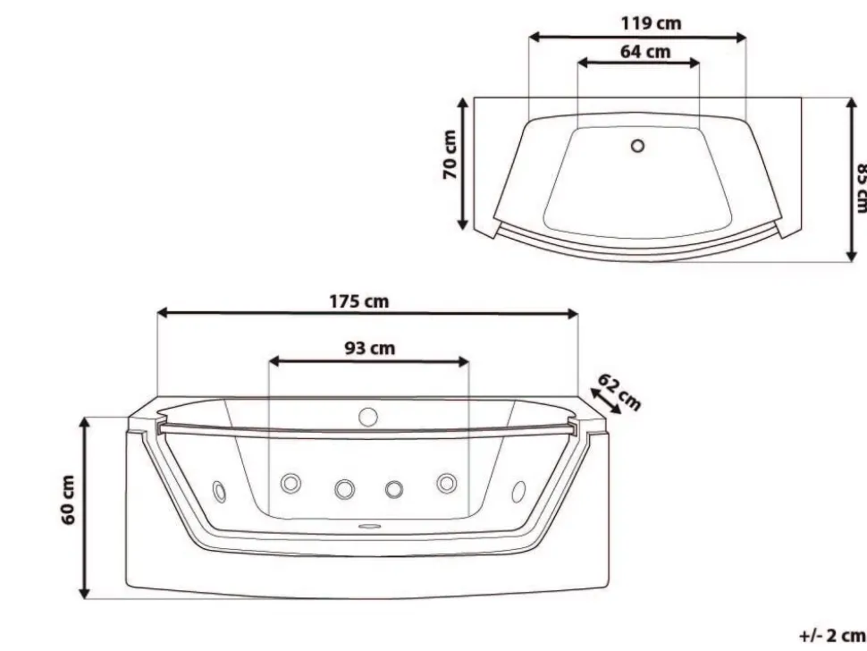 Banheira De Hidromassagem Em Acrilico Branco Com Led 175 X 85 Cm Fuerte