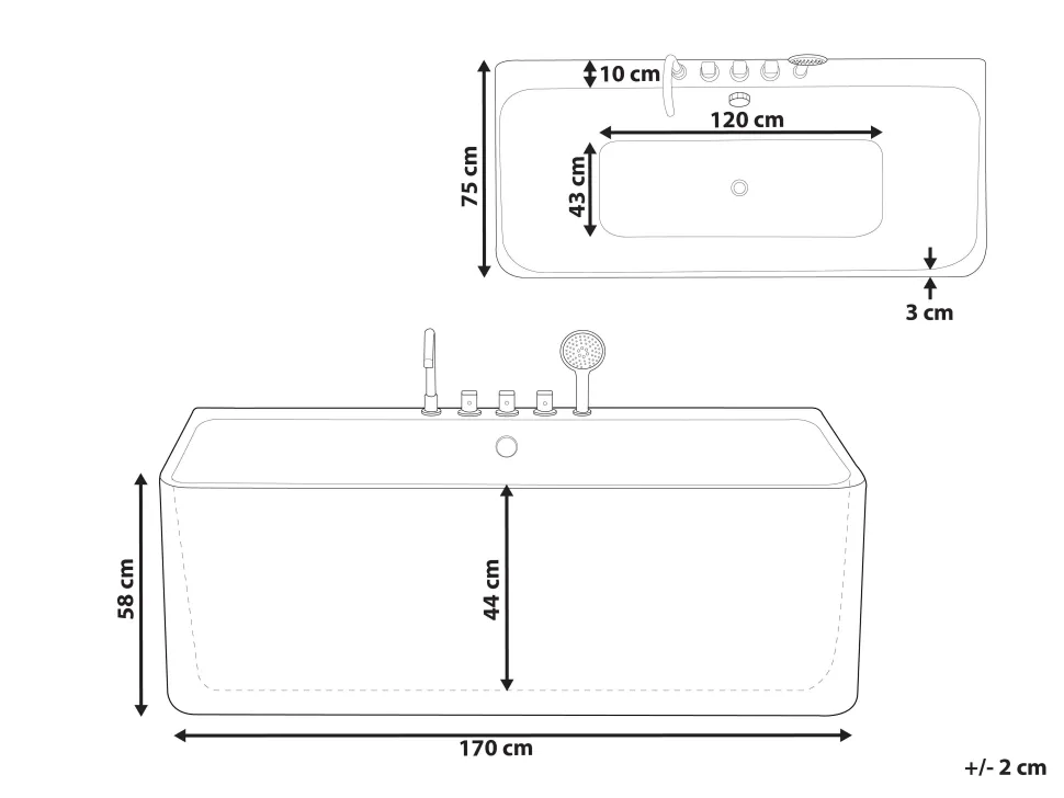 Banheira Para Parede Em Acrilico Branco 170 X 75 Cm Quatre
