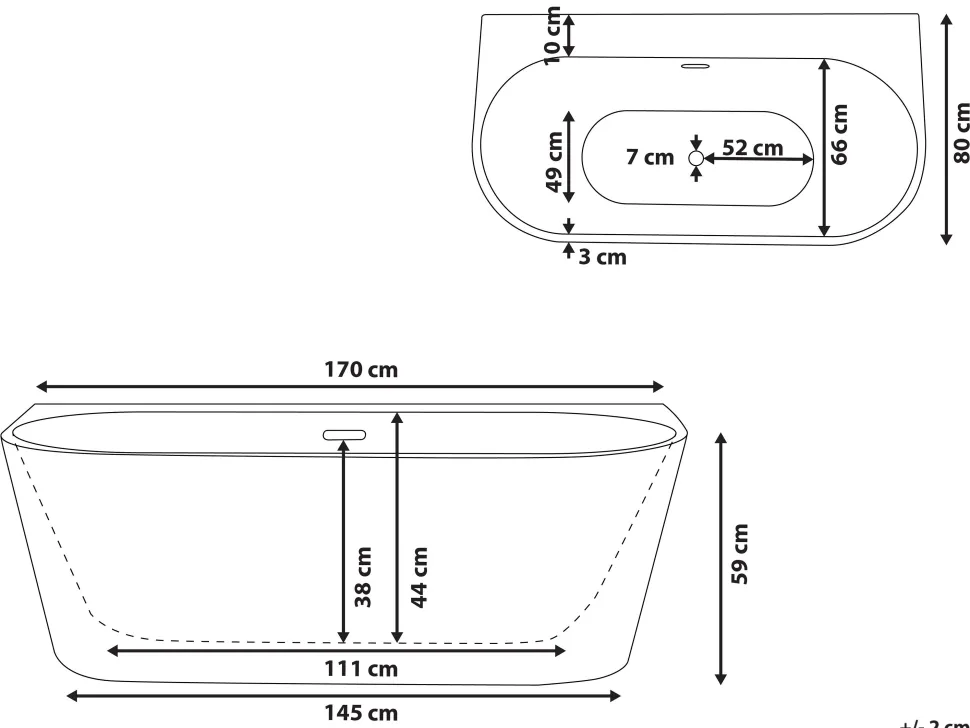 Banheira Para Parede Em Acrilico Preto 170 X 80 Cm Harvey