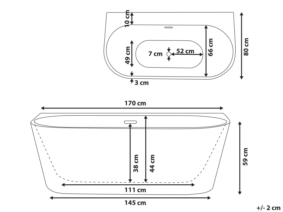 Banheira Para Parede Em Acrilico Branco 170 X 80 Cm Harvey