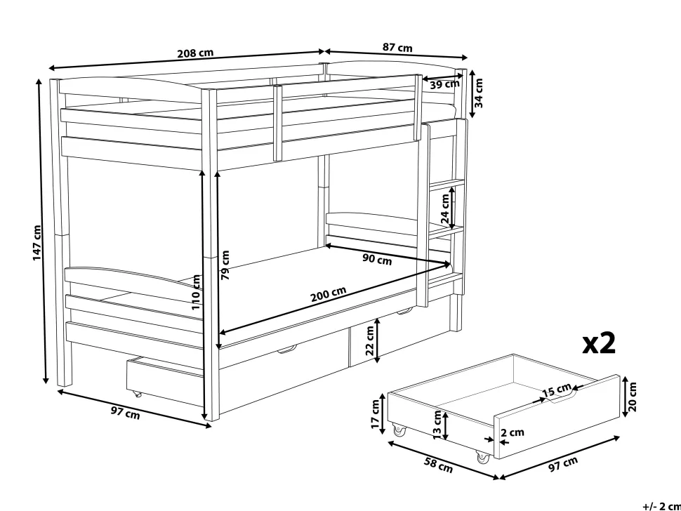 Beliche Com Gavetas Em Madeira De Pinho Branco 90 X 200 Cm Revin