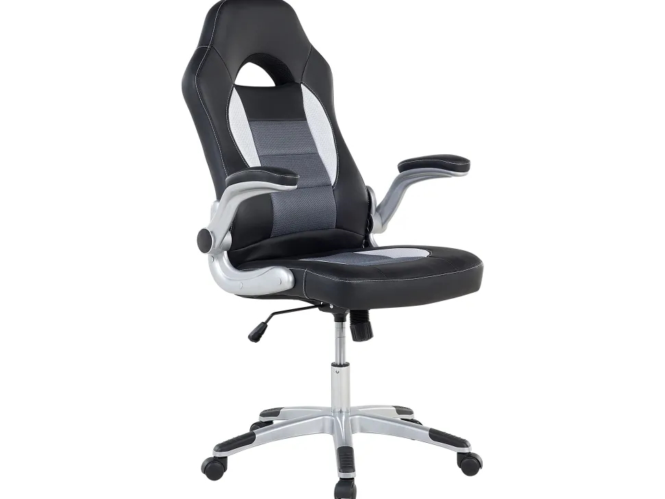 Cadeira De Escritorio Com Bracos Ajustaveis Em Pele Sintetica Preta Dean