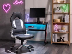 Cadeira De Escritorio Com Bracos Ajustaveis Em Pele Sintetica Preta Dean