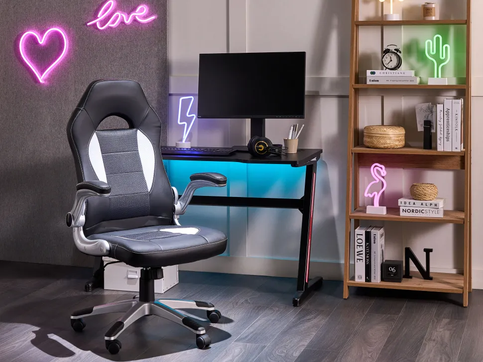 Cadeira De Escritorio Com Bracos Ajustaveis Em Pele Sintetica Preta Dean