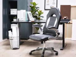 Cadeira De Escritorio Com Bracos Ajustaveis Em Pele Sintetica Preta Dean