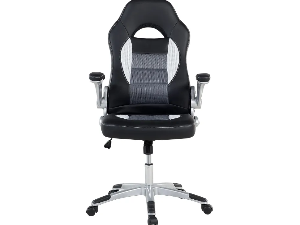 Cadeira De Escritorio Com Bracos Ajustaveis Em Pele Sintetica Preta Dean