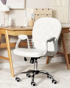 Cadeira De Escritorio Em Pele Sintetica Branca Princess