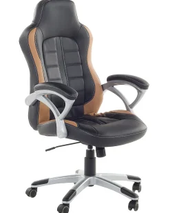 Cadeira De Escritorio Em Pele Sintetica Preta E Castanha Clara Prince