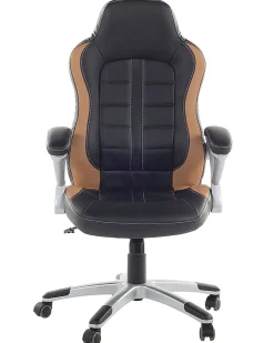 Cadeira De Escritorio Em Pele Sintetica Preta E Castanha Clara Prince