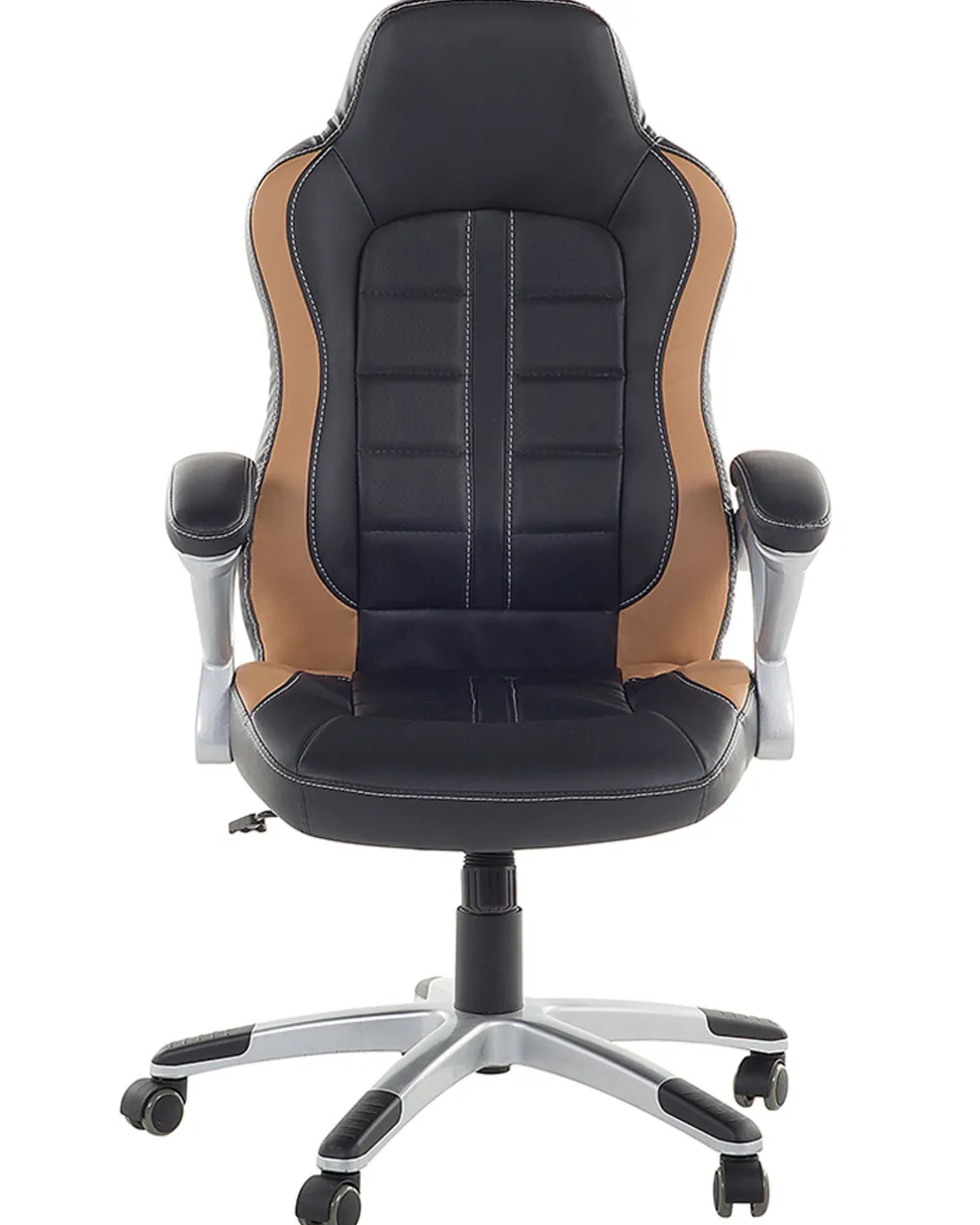 Cadeira De Escritorio Em Pele Sintetica Preta E Castanha Clara Prince