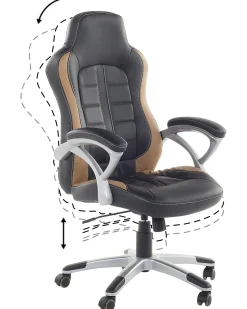 Cadeira De Escritorio Em Pele Sintetica Preta E Castanha Clara Prince