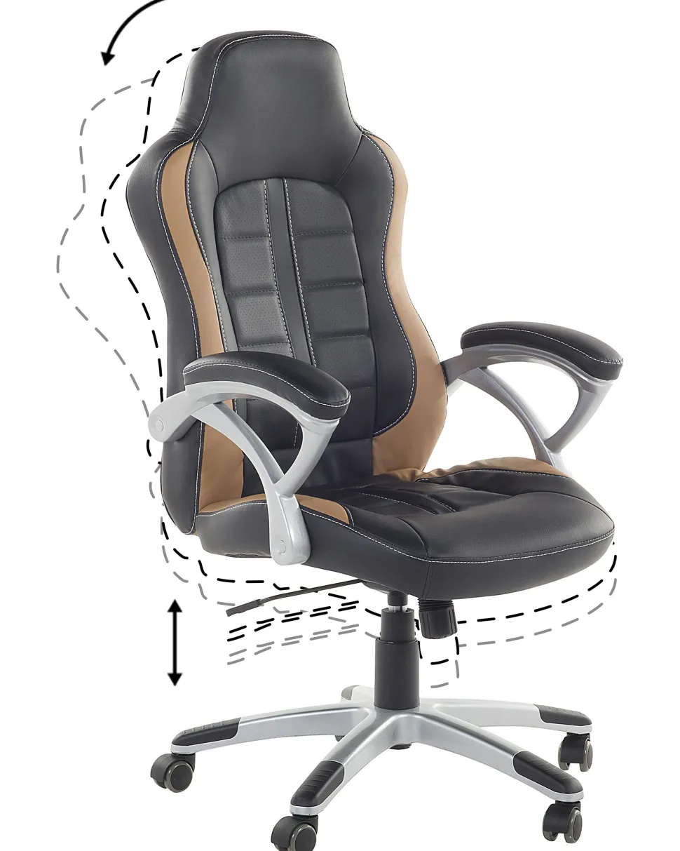 Cadeira De Escritorio Em Pele Sintetica Preta E Castanha Clara Prince