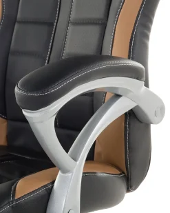 Cadeira De Escritorio Em Pele Sintetica Preta E Castanha Clara Prince