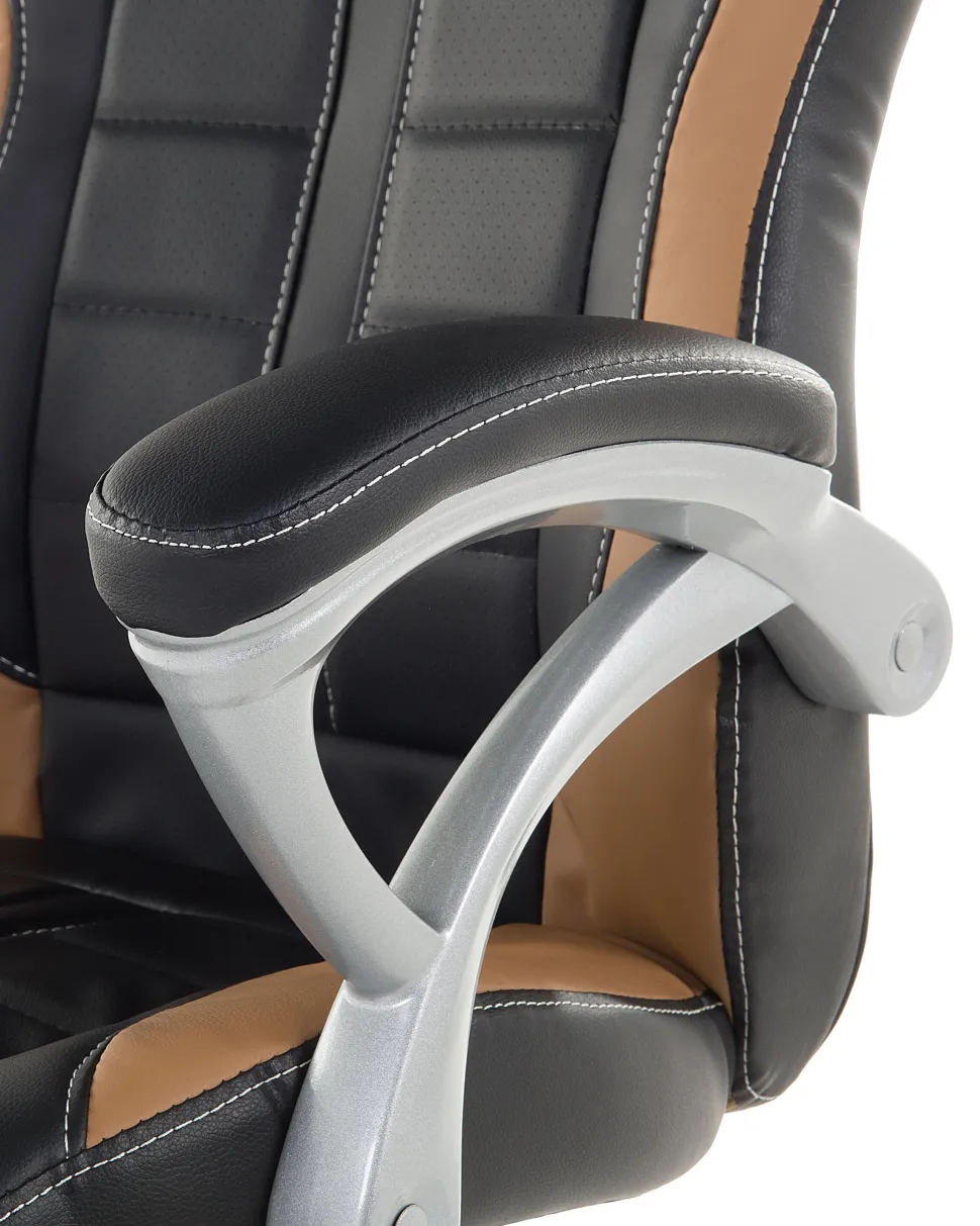 Cadeira De Escritorio Em Pele Sintetica Preta E Castanha Clara Prince