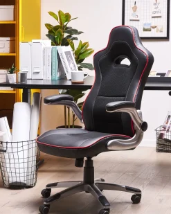 Cadeira De Escritorio Em Pele Sintetica Preta E Vermelha Master