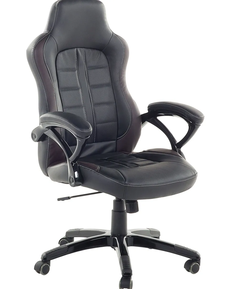 Cadeira De Escritorio Em Pele Sintetica Preta E Castanha Escura Prince