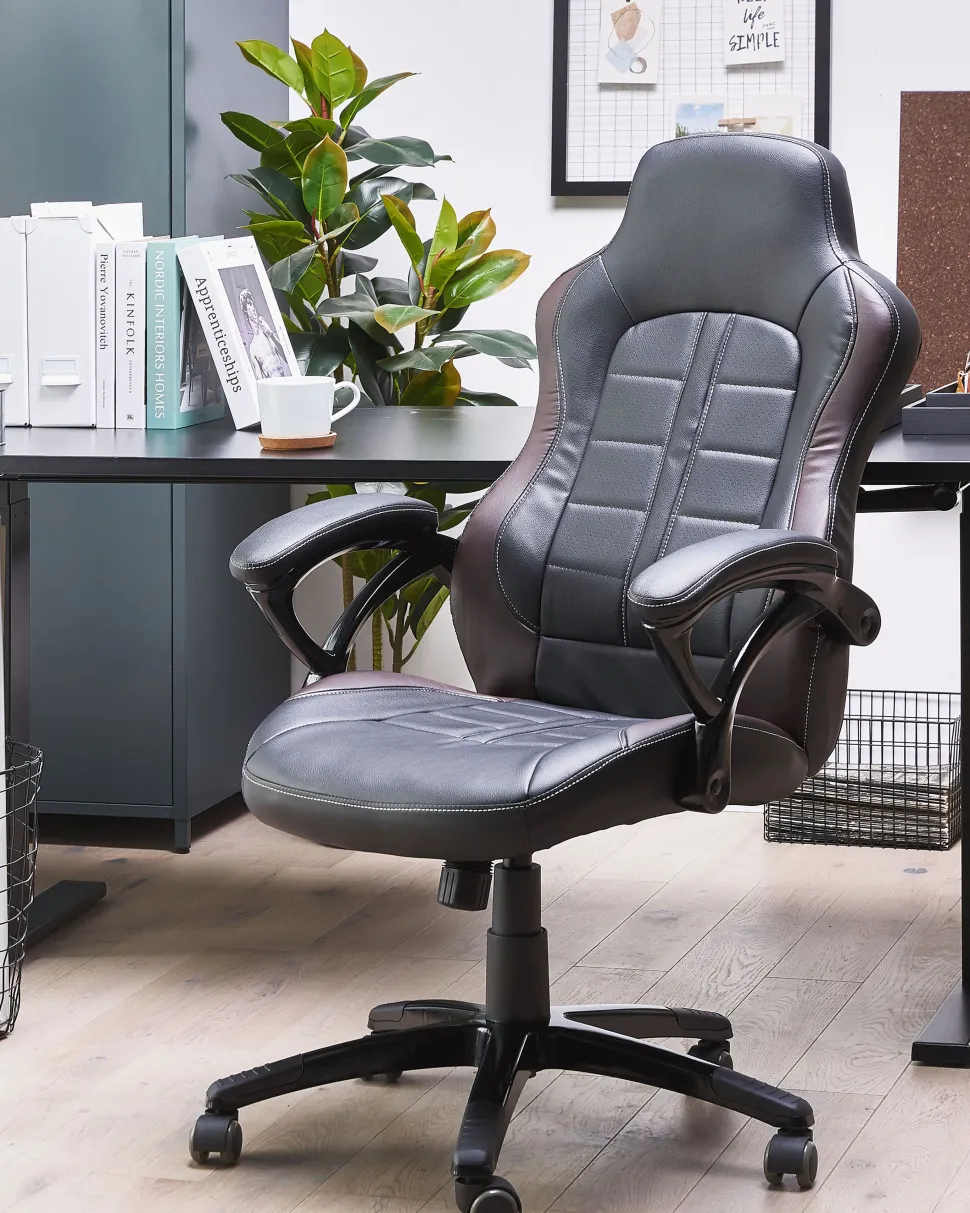 Cadeira De Escritorio Em Pele Sintetica Preta E Castanha Escura Prince