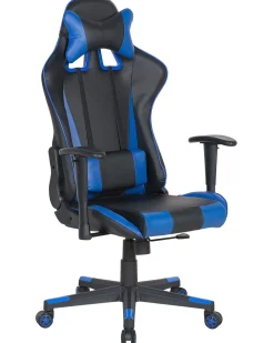 Cadeira De Escritorio Em Pele Sintetica Preta E Azul Gamer