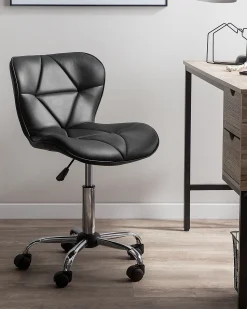 Cadeira De Escritorio Em Pele Sintetica Preta Valetta