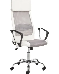 Cadeira De Escritorio Em Pele Sintetica Branca E Cinzenta Pioneer