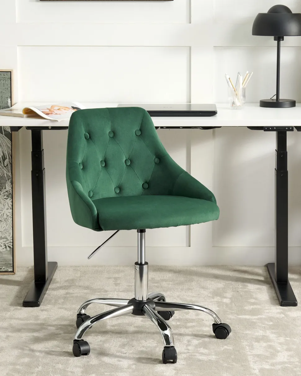 Cadeira De Escritorio Em Veludo Verde Esmeralda Parish