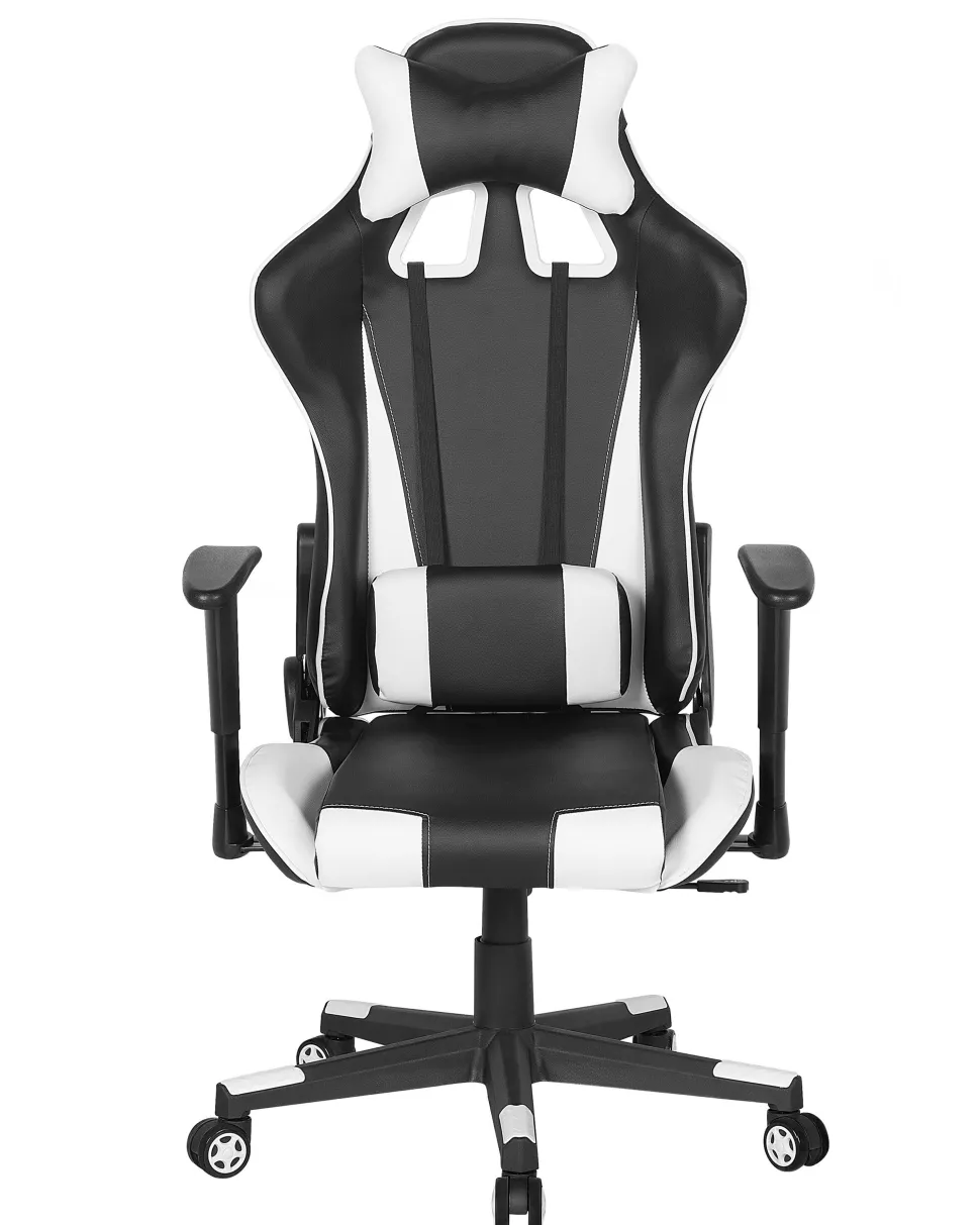 Cadeira De Escritorio Em Pele Sintetica Preta E Branca Gamer