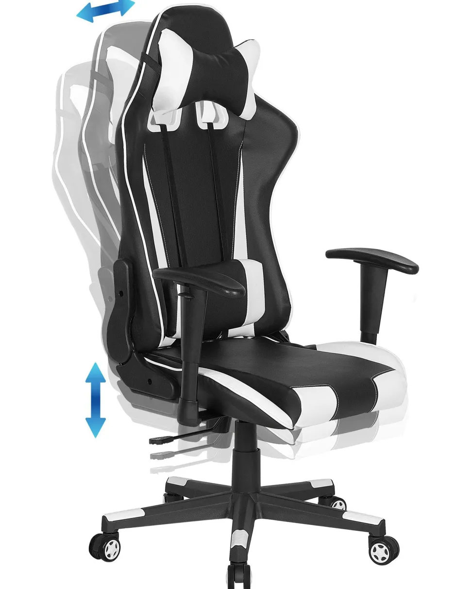 Cadeira De Escritorio Em Pele Sintetica Preta E Branca Gamer